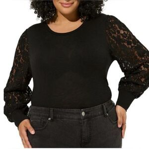 Torrid Black Top with Lace Sleeves, Super Soft, Stretchy, NWT Size 2X